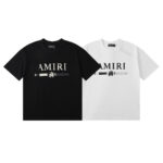 编号923，2023SS美潮轻奢AMIRI官网款经典简约印花高品质双纱纯棉短袖T恤男女