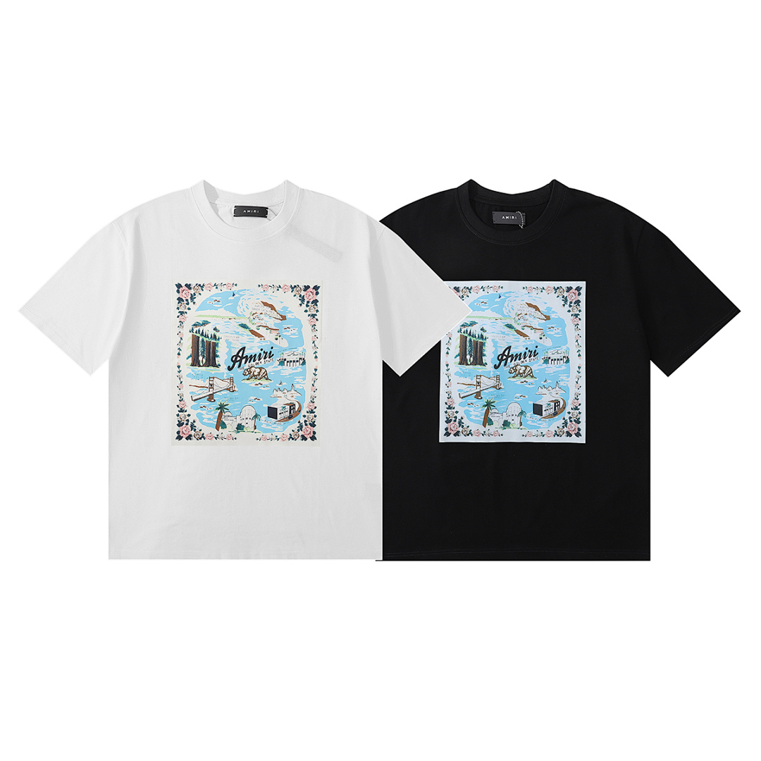 编号925，美潮轻奢AMIRI CALIFORNIA HAWAIIAN金州限定款双纱纯棉休闲短袖T恤男女