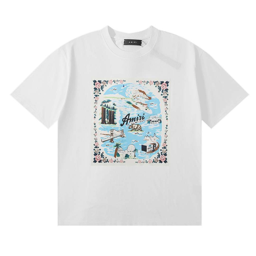 编号925，美潮轻奢AMIRI CALIFORNIA HAWAIIAN金州限定款双纱纯棉休闲短袖T恤男女