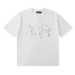 编号937，2024春夏新款美潮轻奢AMIRI交错小迷彩LOGO印花高品质双纱纯棉休闲短袖T恤男女
