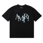编号937，2024春夏新款美潮轻奢AMIRI交错小迷彩LOGO印花高品质双纱纯棉休闲短袖T恤男女