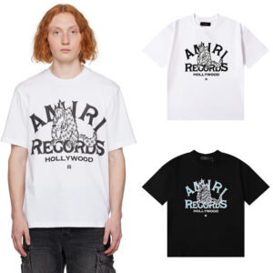 编号950，美潮轻奢Amiri Records Wolf小Logo狼印花高品质双纱纯棉短袖T恤男女