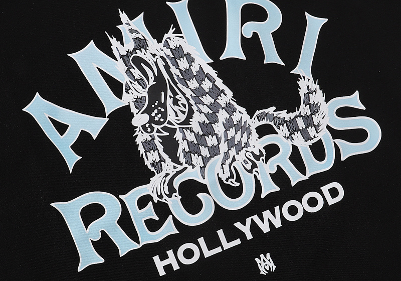 编号950，美潮轻奢Amiri Records Wolf小Logo狼印花高品质双纱纯棉短袖T恤男女