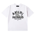 编号950，美潮轻奢Amiri Records Wolf小Logo狼印花高品质双纱纯棉短袖T恤男女