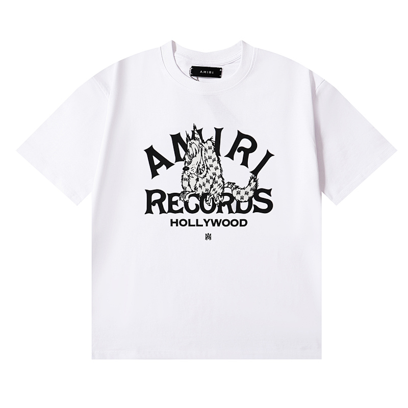 编号950，美潮轻奢Amiri Records Wolf小Logo狼印花高品质双纱纯棉短袖T恤男女