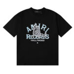 编号950，美潮轻奢Amiri Records Wolf小Logo狼印花高品质双纱纯棉短袖T恤男女