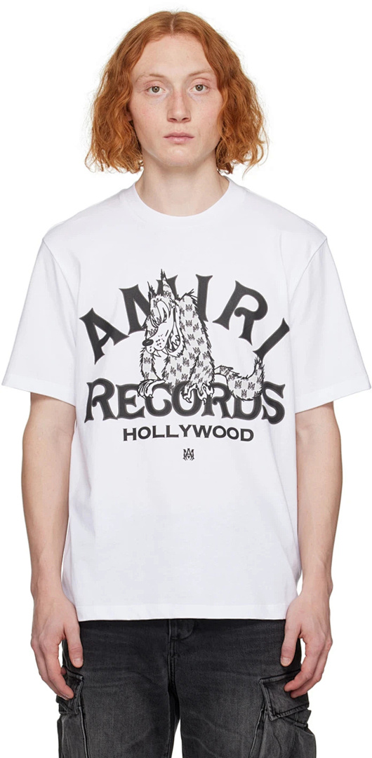 编号950，美潮轻奢Amiri Records Wolf小Logo狼印花高品质双纱纯棉短袖T恤男女
