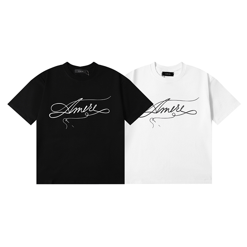 编号956，美潮轻奢AMIRI针线线迹STITCH印花高品质双纱纯棉休闲短袖T恤男女