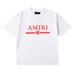 编号963，美潮轻奢AMIRI经典图案红Logo印花高品质双纱纯棉休闲短袖T恤男女