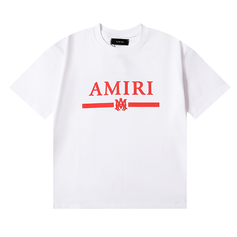 编号963，美潮轻奢AMIRI经典图案红Logo印花高品质双纱纯棉休闲短袖T恤男女