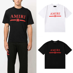 编号963，美潮轻奢AMIRI经典图案红Logo印花高品质双纱纯棉休闲短袖T恤男女