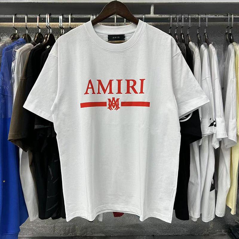 编号963，美潮轻奢AMIRI经典图案红Logo印花高品质双纱纯棉休闲短袖T恤男女