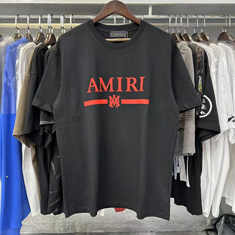 编号963，美潮轻奢AMIRI经典图案红Logo印花高品质双纱纯棉休闲短袖T恤男女