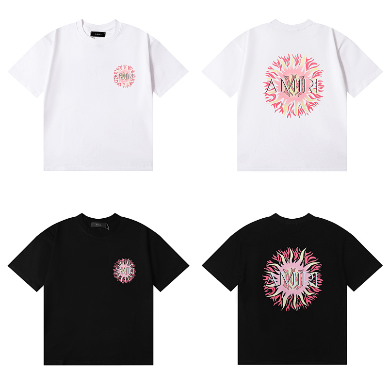 编号967，外贸美潮Amiri太阳图腾印花高品质双纱纯棉休闲短袖T恤男女