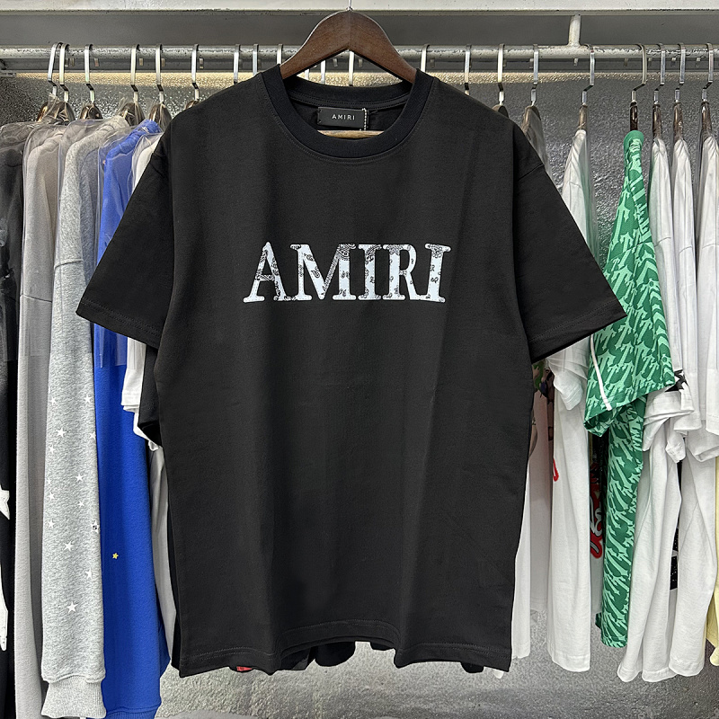 编号970，跨境美潮AMIRI经典Logo腰果花印花高品质纯棉双纱休闲短袖T恤男女
