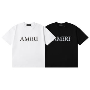 编号970，跨境美潮AMIRI经典Logo腰果花印花高品质纯棉双纱休闲短袖T恤男女