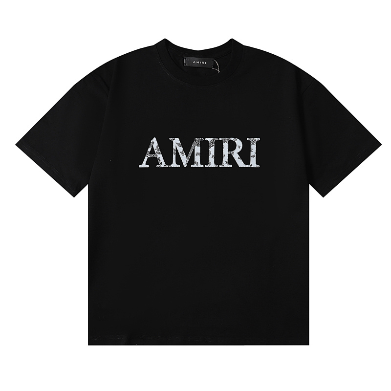 编号970，跨境美潮AMIRI经典Logo腰果花印花高品质纯棉双纱休闲短袖T恤男女