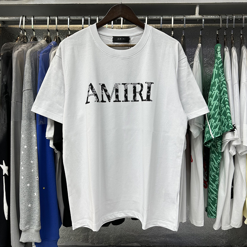 编号970，跨境美潮AMIRI经典Logo腰果花印花高品质纯棉双纱休闲短袖T恤男女