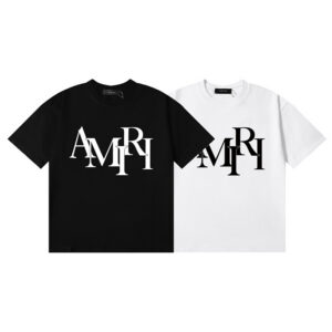编号988，美潮轻奢Amiri阿米里大气Logo印花高品质双纱纯棉休闲短袖T恤男女