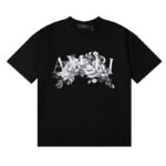 编号996，2025新品美潮轻奢Amiri阿米里植物花卉印花高品质双纱纯棉休闲短袖T恤男女