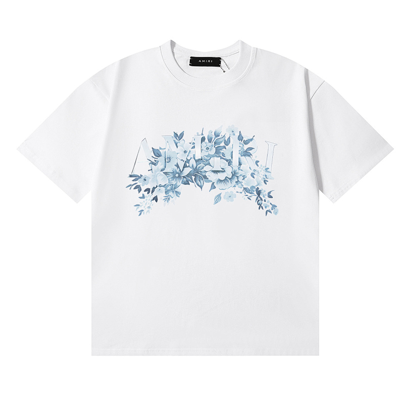 编号996，2025新品美潮轻奢Amiri阿米里植物花卉印花高品质双纱纯棉休闲短袖T恤男女