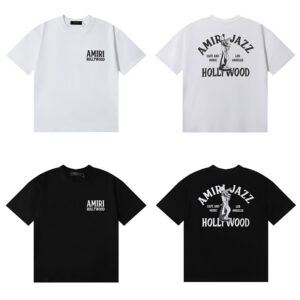 编号991，2025新款美潮阿米里Amiri Jazz Wolf爵士狼印花高克重双纱纯棉休闲短袖T恤男女