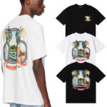 编号998，美潮轻奢AMIRI MA Paradise天堂风景图案印花高品质双纱纯棉休闲短袖T恤男女