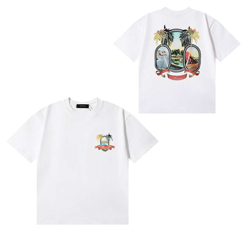 编号998，美潮轻奢AMIRI MA Paradise天堂风景图案印花高品质双纱纯棉休闲短袖T恤男女