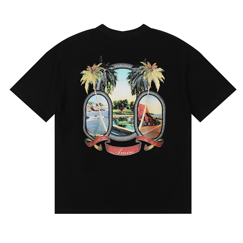 编号998，美潮轻奢AMIRI MA Paradise天堂风景图案印花高品质双纱纯棉休闲短袖T恤男女