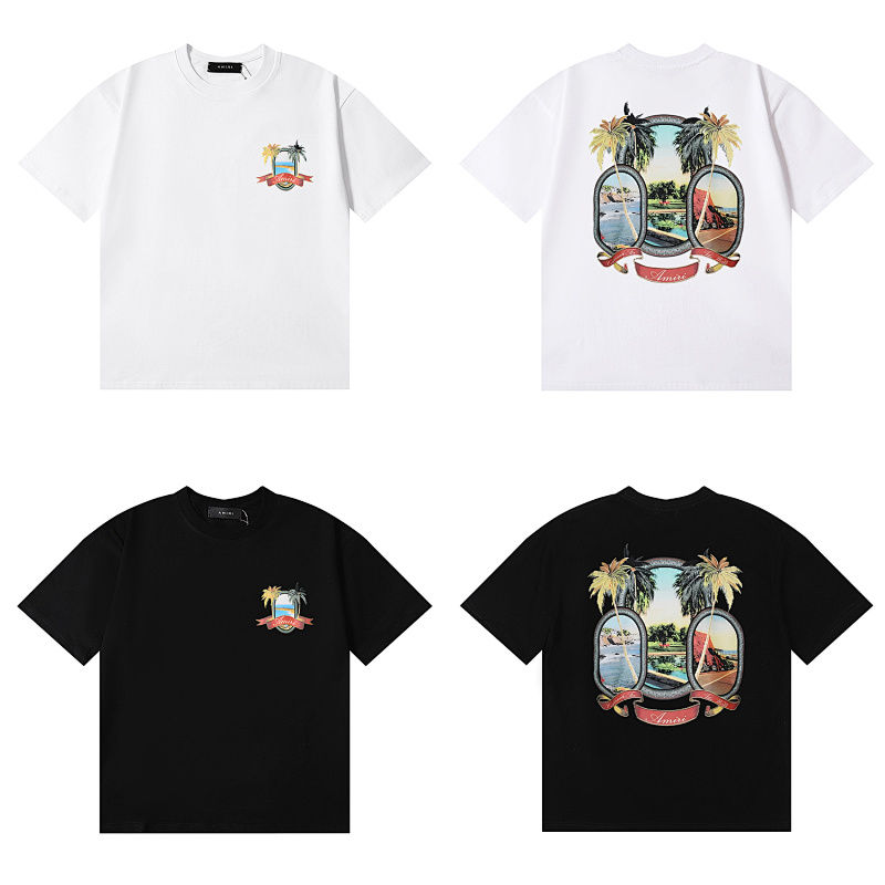 编号998，美潮轻奢AMIRI MA Paradise天堂风景图案印花高品质双纱纯棉休闲短袖T恤男女