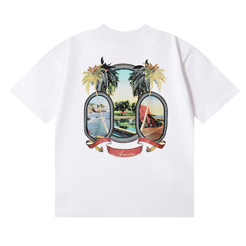 编号998，美潮轻奢AMIRI MA Paradise天堂风景图案印花高品质双纱纯棉休闲短袖T恤男女