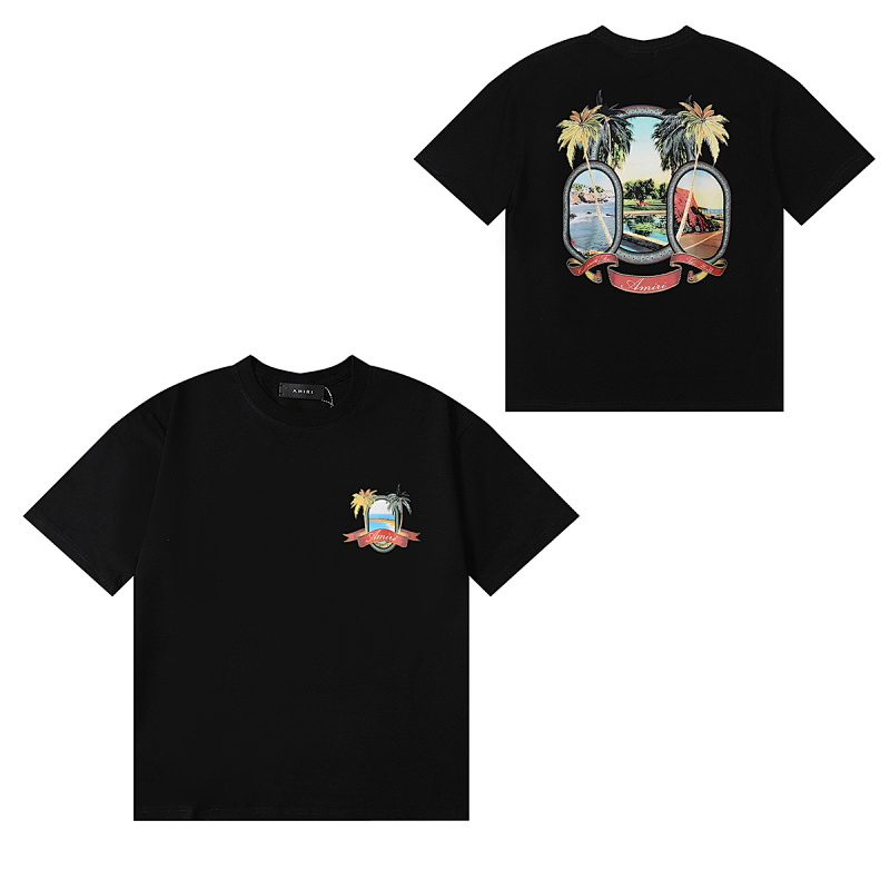 编号998，美潮轻奢AMIRI MA Paradise天堂风景图案印花高品质双纱纯棉休闲短袖T恤男女