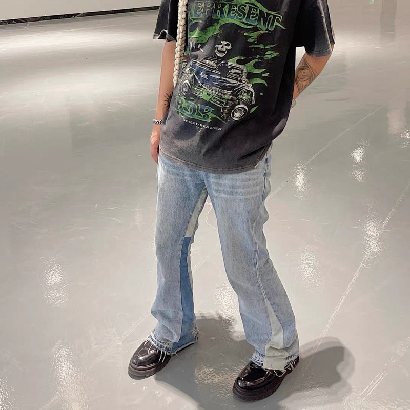 937#Gallery Dept新款基础款水洗微喇蓝色拼接牛仔裤百搭长裤 蓝色拼浅蓝色 黑色拼黑色 黑色拼蓝色 S~XL p115
