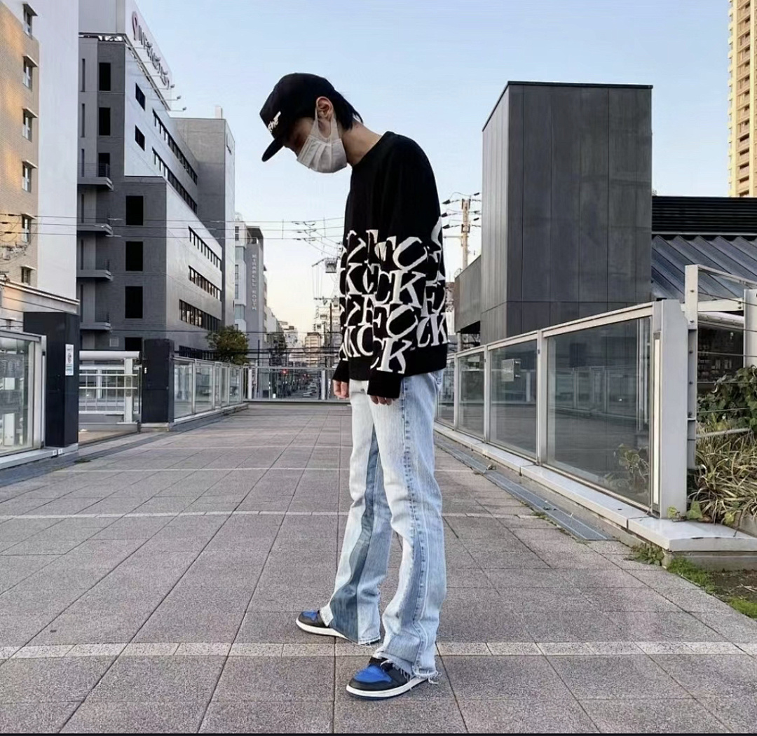 937#Gallery Dept新款基础款水洗微喇蓝色拼接牛仔裤百搭长裤 蓝色拼浅蓝色 黑色拼黑色 黑色拼蓝色 S~XL p115
