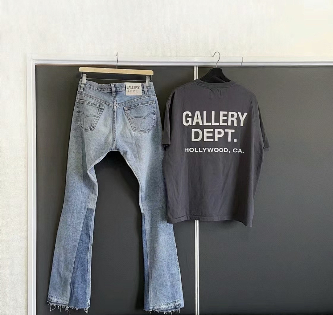 937#Gallery Dept新款基础款水洗微喇蓝色拼接牛仔裤百搭长裤 蓝色拼浅蓝色 黑色拼黑色 黑色拼蓝色 S~XL p115