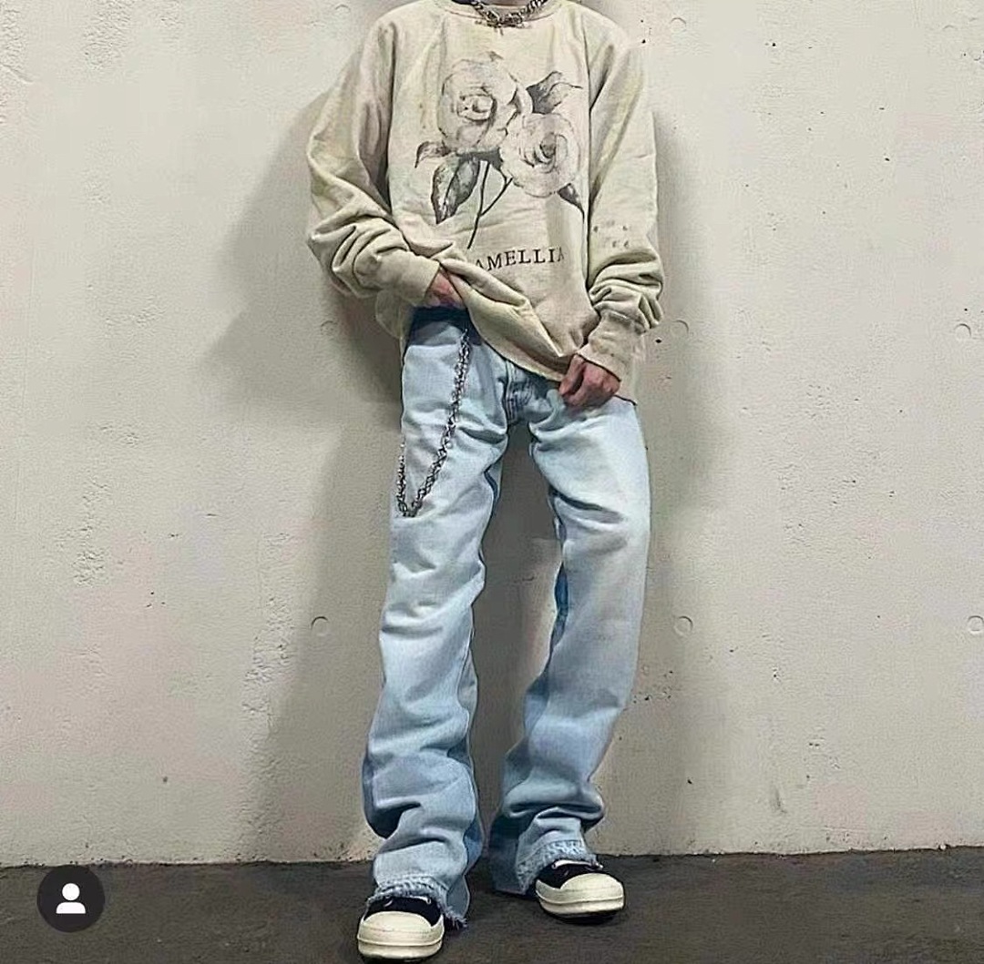 937#Gallery Dept新款基础款水洗微喇蓝色拼接牛仔裤百搭长裤 蓝色拼浅蓝色 黑色拼黑色 黑色拼蓝色 S~XL p115
