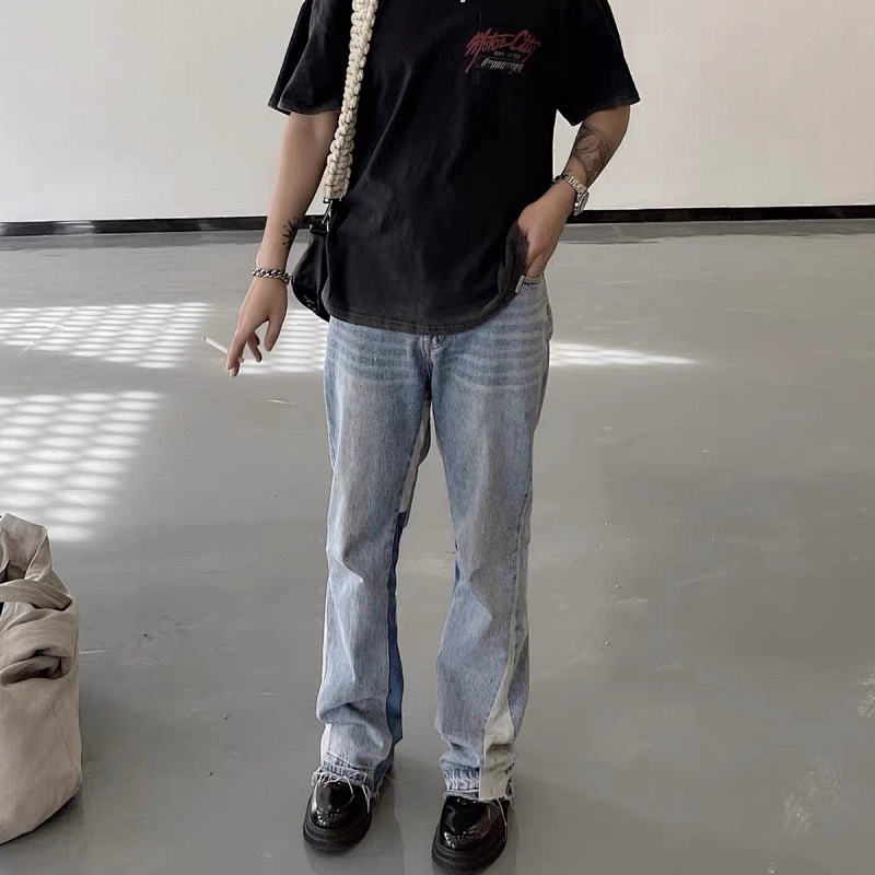 937#Gallery Dept新款基础款水洗微喇蓝色拼接牛仔裤百搭长裤 蓝色拼浅蓝色 黑色拼黑色 黑色拼蓝色 S~XL p115