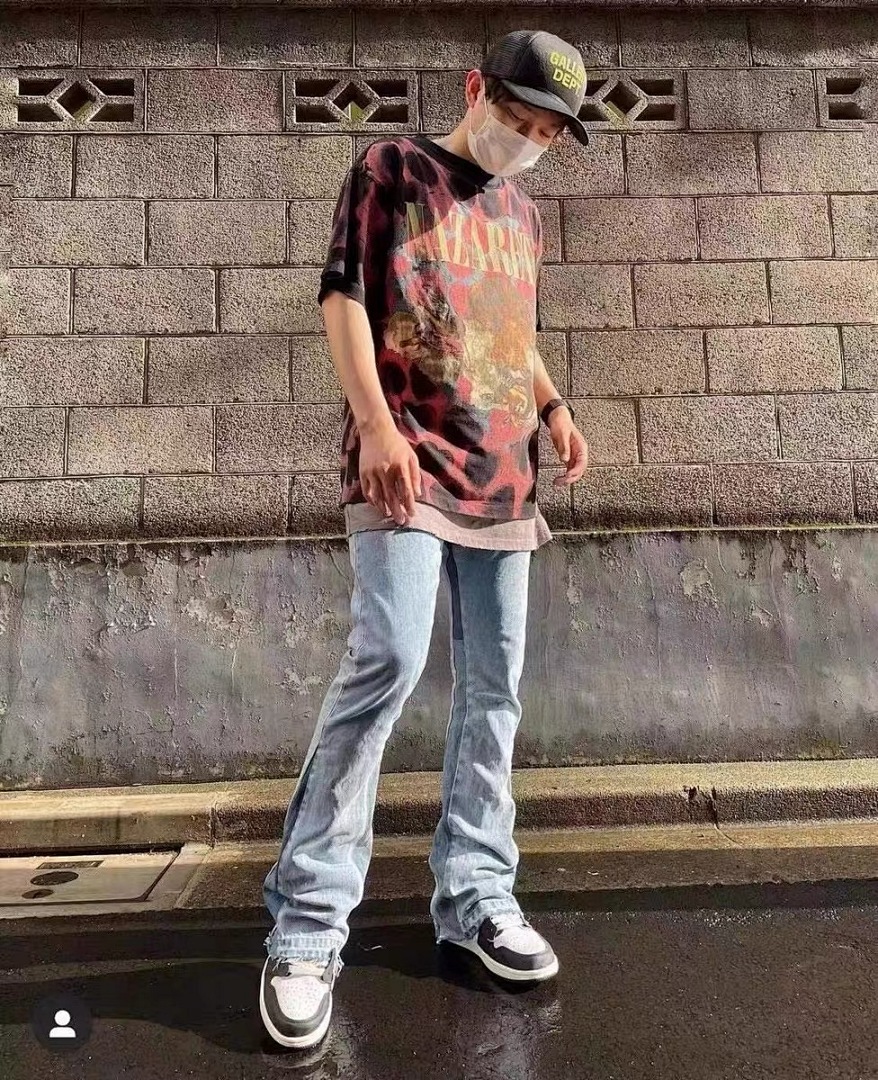 937#Gallery Dept新款基础款水洗微喇蓝色拼接牛仔裤百搭长裤 蓝色拼浅蓝色 黑色拼黑色 黑色拼蓝色 S~XL p115
