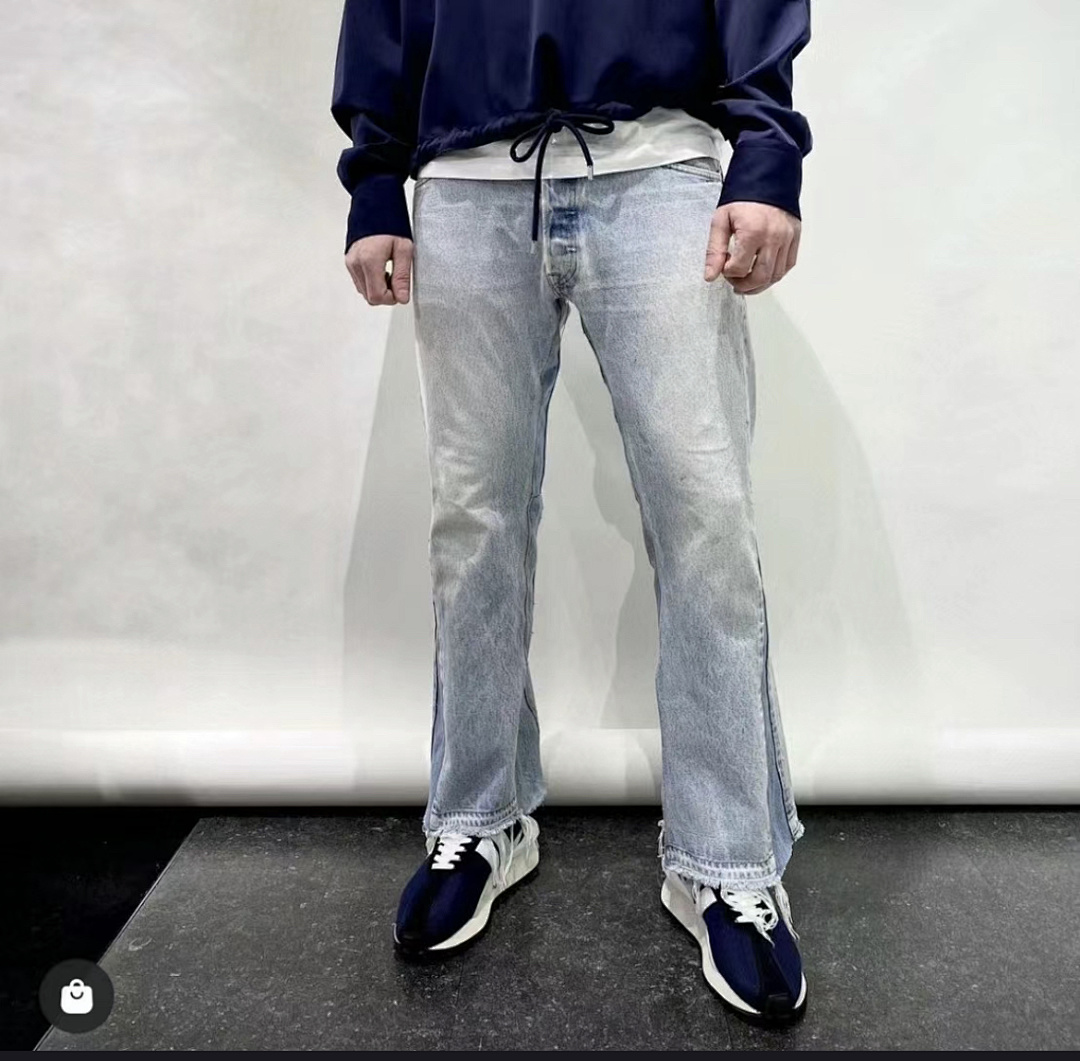 937#Gallery Dept新款基础款水洗微喇蓝色拼接牛仔裤百搭长裤 蓝色拼浅蓝色 黑色拼黑色 黑色拼蓝色 S~XL p115