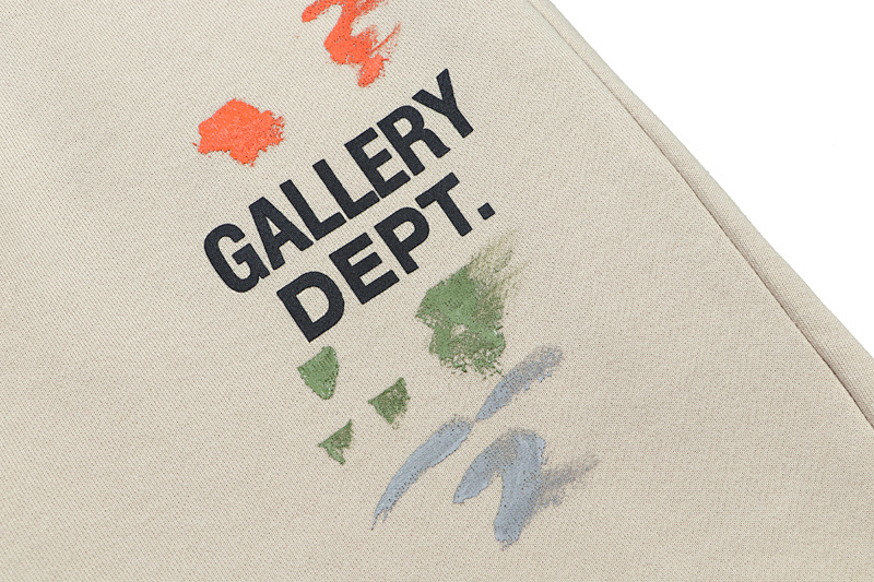 907# Gallery Dept新款泼墨手绘拼接微喇长裤抽绳纯棉毛圈休闲裤美式高街长裤 黑色 米杏色S~XL p108