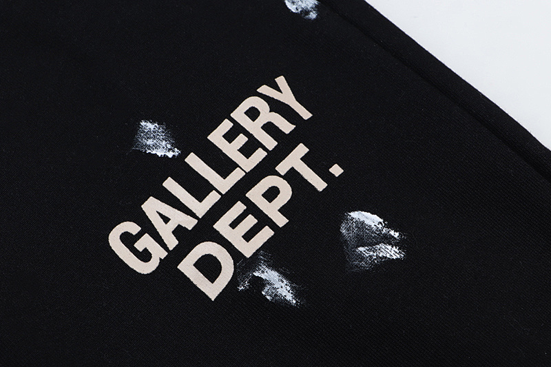 907# Gallery Dept新款泼墨手绘拼接微喇长裤抽绳纯棉毛圈休闲裤美式高街长裤 黑色 米杏色S~XL p108