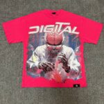 美式小众DIGITAL印花短袖男摇滚乐队烫钻街头机甲未来风宽松T恤