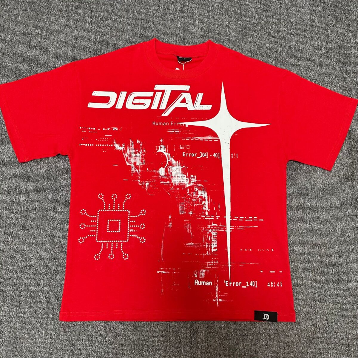 美式小众DIGITAL印花短袖男摇滚乐队烫钻街头机甲未来风宽松T恤
