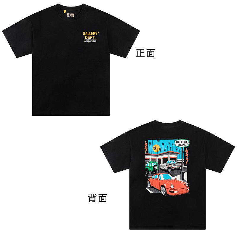 潮牌GALLERY DEPT DRIVE复古彩色高街印花宽松情侣夏季短袖T恤男