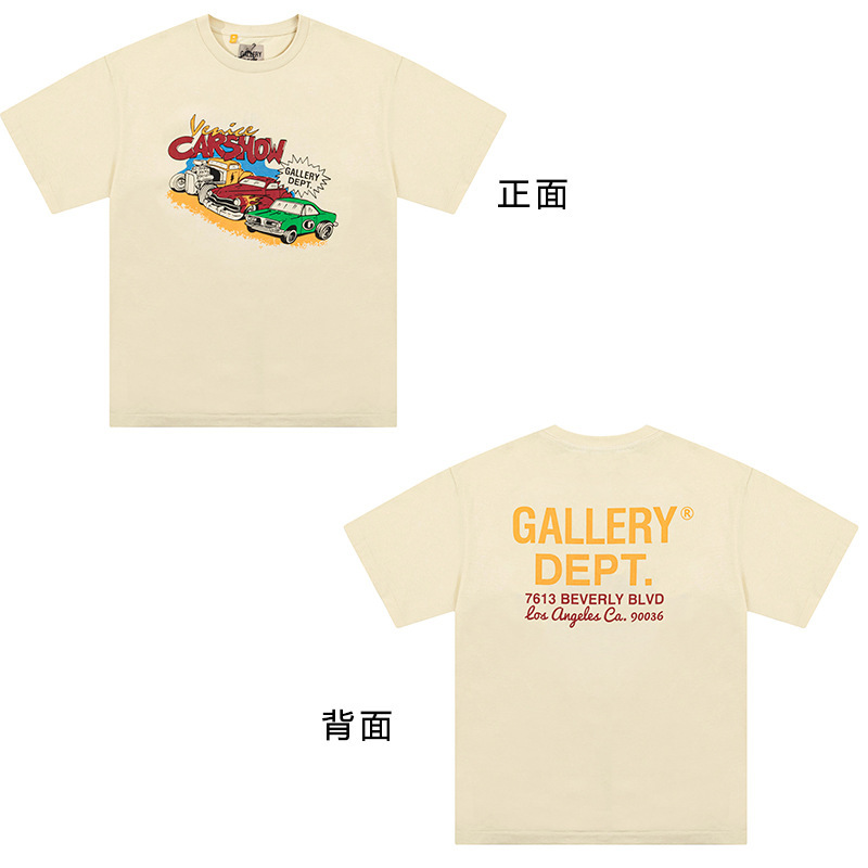 潮牌GALLERY DEPT DRIVE复古彩色高街印花宽松情侣夏季短袖T恤男
