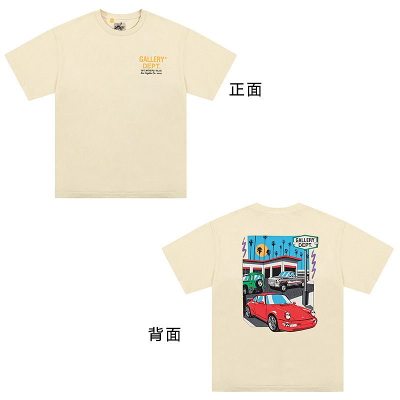 潮牌GALLERY DEPT DRIVE复古彩色高街印花宽松情侣夏季短袖T恤男