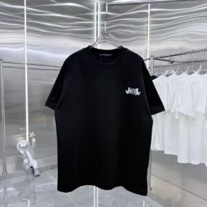 P85 1V 2026秋冬新款重磅360克 重叠字母logo绣花 圆领短袖t恤 上身超舒服🔥男女同款 S M L XL XXL 五个码 黑色 白色 花灰