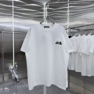 P85 1V 2026秋冬新款重磅360克 重叠字母logo绣花 圆领短袖t恤 上身超舒服🔥男女同款 S M L XL XXL 五个码 黑色 白色 花灰