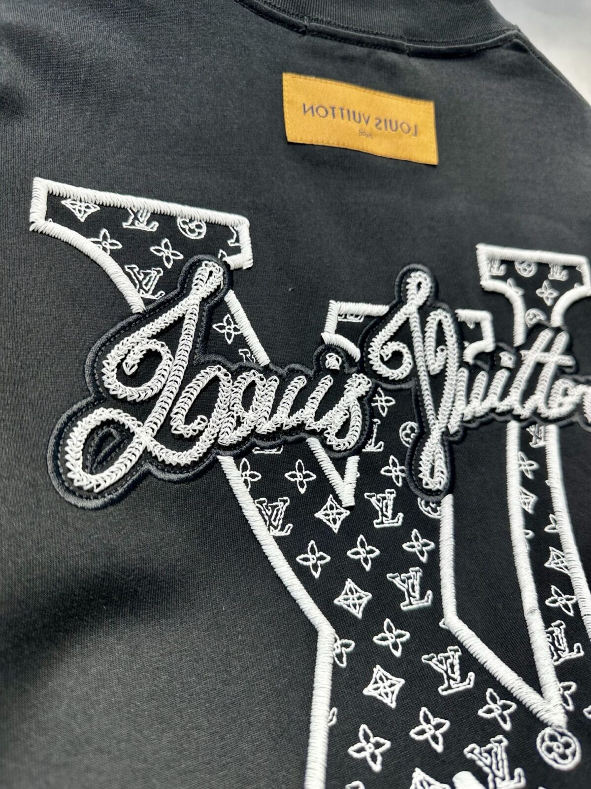 P95 高品质 LV 26ss新款刺绣工艺logo字母短袖 重工艺 面料- 采用320克双股精梳棉面料.索罗纳螺纹订织订染国标一级面料 辅料：官网原版三标logo 尺码： S - XXL 颜色：白色 黑色 咖啡色 藏蓝色