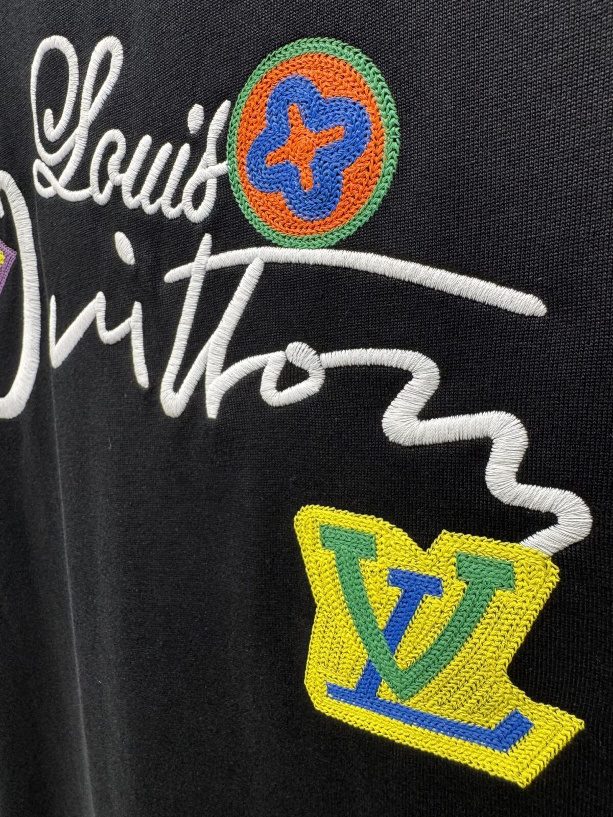 P130 Louis Vuitton 26ss春夏新款 刺绣圆领短袖 -颜色：黑色 白色 -码数：XS S M L